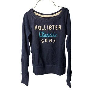 VTG Y2K Hollister Women Small Navy Blue Sweater Classic Surf Raglan Sleeves Knit